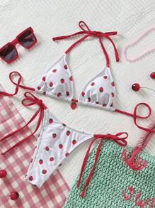 Swim Mod Women's Refreshing Strawberry Print Halter Sexy Fashion Bikini Set - Yellow - View 1