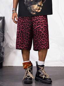 AXEPEAK Men's Oversized Digital Leopard Printed Loose Straight Leg Bermuda Shorts, Suitable For Summer, Streetwear Essential