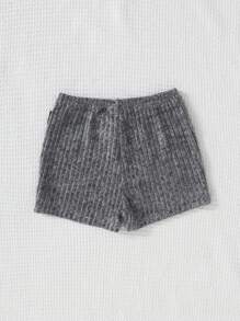青少年女孩罗纹针织紧身短裤打底裤，浅灰色，返校季，母子装 - 淺灰色 - 查看 5