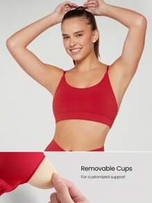 GLOWMODE FeatherFit™ Strappy Back Sports Bra Red Tank Top Low Impact Yoga Daily Fall Winter