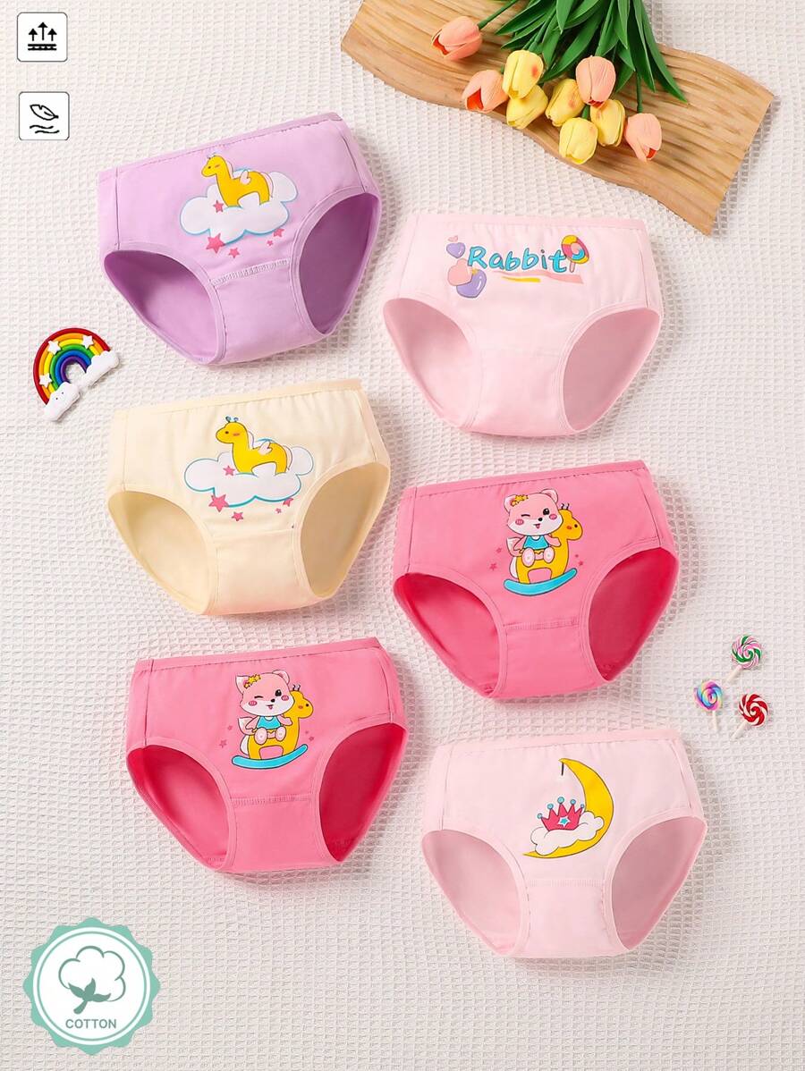 6pcs/Pack Young Girl' Cute Animal Print Cotton Triangle Panties - Multicolor - View 1