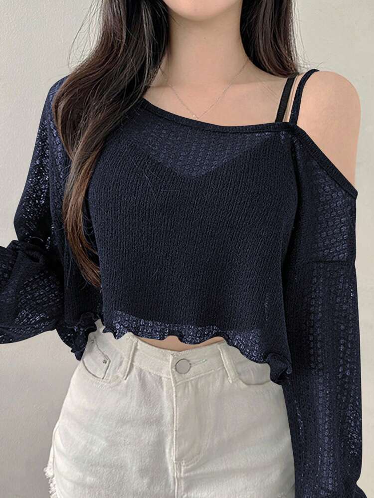 Women's Asymmetric Asymmetrical Shoulder T-Shirt, Minimalist & Fashion, Suitable For Summer Long Sleeve Women Tops,Fall Women Clothes Crop Women Tops