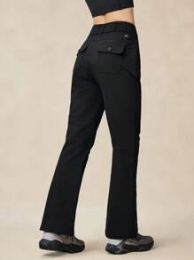 OutZeal 女士户外黑色裤子，适合露营、徒步旅行，防水弹力修身喇叭裤腿，带口袋