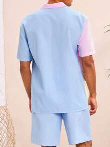 Manfinity VCAY Bộ 2 sản phẩm/Bộ áo sơ mi kẻ sọc tay ngắn dệt đơn giản trẻ trung hàng ngày cho nam và quần short cạp chun viền thẳng - Nhiều màu - Xem 2