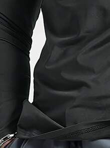 Manfinity Dauomo 男士休闲日常半拉链立领长袖 T 恤，秋季 - 灰色 - 查看 4