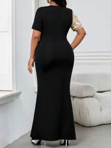 Fleurora 大码夏秋冬优雅派对婚礼酒会演唱会/音乐节彩色针织圆领美人鱼长袖连衣裙，情人节度假新年派对服装