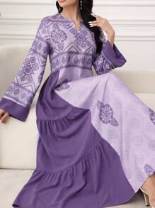 Al Najma Abito lungo a maniche lunghe con stampa patchwork, minimalista e alla moda, adatto per l'estate