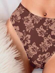 SHEIN Swim 女式花卉印花吊带背心两件套泳衣套装，随机印花 - 乾枯玫瑰色 - 查看 5