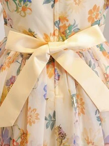 Girls' Sweet Puff Sleeve Princess Dress, Net Yarn Printed Dress For Birthday Party, Stage Performance, Fashionable Outfits - Orange - View 4