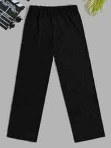 RueChic 2pcs Men's Comfortable Casual English Letter Print Pajama Set - Black - View 4