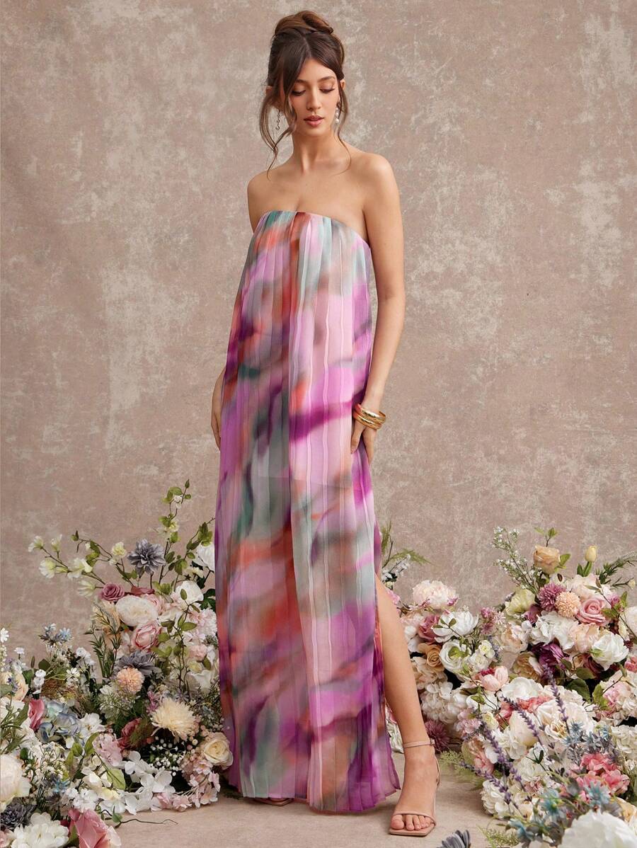 L'Amorae 优雅渐变色褶皱露背连衣裙 - 彩色 - 查看 1