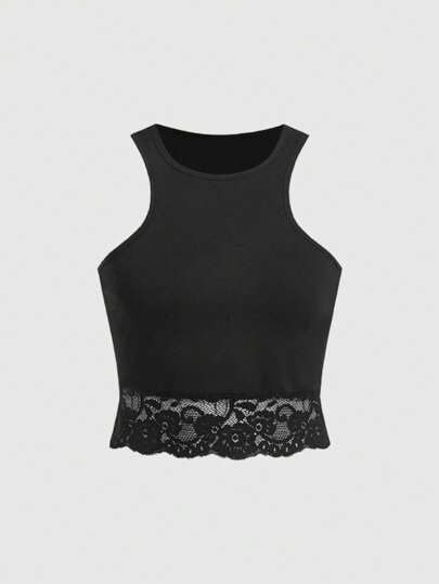 Grunge Punk Camiseta de tirantas con encaje de contraste