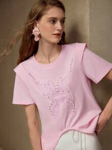 MOTF PREMIUM EMBROIDERY FAUX PEARL T-SHIRT