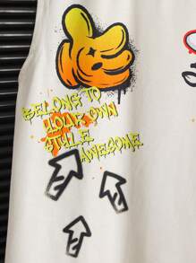 SHEIN 2Pcs Kids Tween Boy Casual Versatile Comfortable Graffiti Letter Street Fashion Print Crew Neck Sleeveless Loose Fit Top And Shorts 2 Pieces Knit Set, Suitable For School, Garden, Beach, Birthday, Spring/Summer