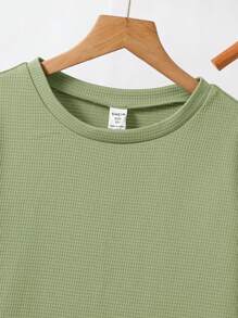 SHEIN 男童休闲二合一短袖T恤短裤套装 - 薄荷綠 - 查看 5
