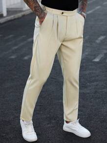 Manfinity CasualCool Men's Slim-Fit Solid Color Casual Suit Pants, Minimalist Style For Daily Wear Casual