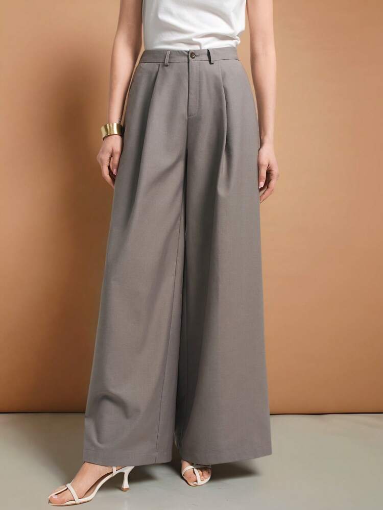 2025 New Arrival Pants Women Urban Commute Style Grey Trousers With Back Pleated Design, For Daily Wear