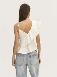 Nöista 白色不对称荷叶边上衣，荷叶边袖，荷叶边下摆，可调节 V 领带。非常适合春季或夏季场合，例如复活节。 - 白色 - 查看 2