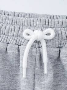 SHEIN Teen Boy Letter Print Drawstring Waist Flare Pants - Grey - View 3