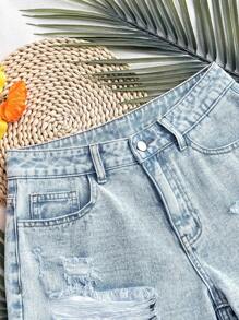 Soleia 女士蓝色牛仔低腰破洞短裤 女士沙滩装 夏季女士夏季装 短裤 狂欢装 节日西部波西米亚风 女士牛仔短裤 女士牛仔短裤 短裤 夏季短裤 女士牛仔短裤 短靴短裤 高腰短裤 女士牛仔短裤