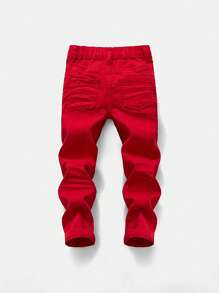 Young Boy Ripped Hems Casual Versatile Denim Jeans - Red - View 2