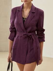 MOTF PREMIUM LINEN DUAL POCKET BLAZER - Burgundy - View 3