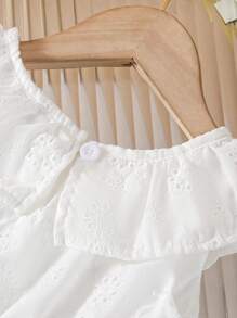 Baby Girl 2-5Yrs Summer New Jacquard Floral Cutout Sleeveless Ruffle Hem Casual Dress - White - View 6