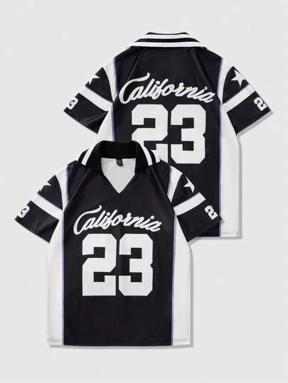 Prep Men's Jersey Letter Print Polo Shirt, Suitable For Everyday Wear, Spring/Summer