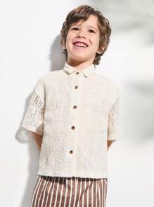 SHEIN maglietta con bottoni in legno effetto vintage per ragazze giovani - Beige - Visualizzare 4