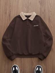 Manfinity Unisex Men's Knitted Casual Loose Fit Thermal Lined Long Sleeve Sweatshirt, Autumn/Winter, Couple Things