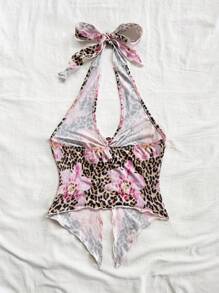 Soleia Áo ba lỗ dây mảnh họa tiết da báo màu hồng họa tiết hoa thường ngày đi nghỉ mát bằng kim loại - Nhiều màu - Xem 2