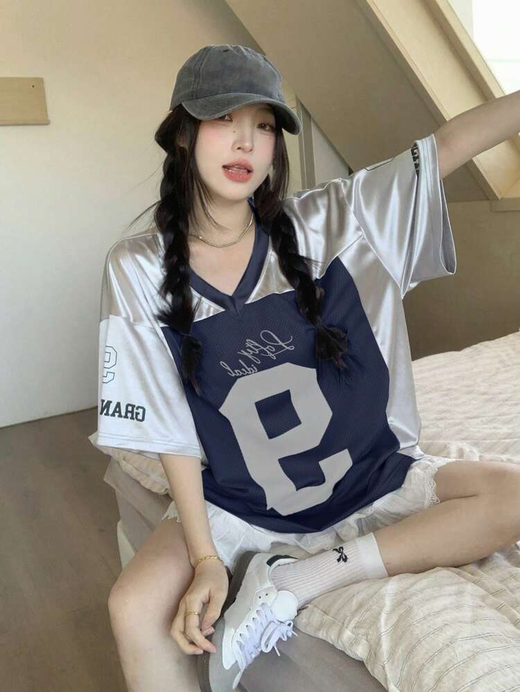 Women V-Neck Short Sleeve Casual Sports T-Shirt