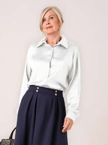 Miaspire Fall Women's Burgundy Long Sleeve Casual Office Shirt - White - View 1