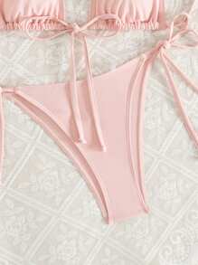 SHEIN Swim Mod Women Solid Color Halter Neck 2pcs Swimwear Set With Triangle Swim Bottoms - Pink - View 6