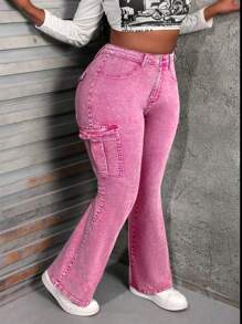 Slaydiva Quần Jeans Nữ Cỡ Lớn Quần Ống Loe Co Giãn Ôm Sát Quần Legging Xanh Quần Legging Giáng Sinh Quần Jeans Denim Quần Nữ Cao Quần Ống Loe Quần Nữ Cao Quần Jeans Denim Quần Jeans Nữ Cao Quần Jeans Loe Nữ Quần Jeans Cargo Quần Jeans Co Giãn - Hồng - Xem 5