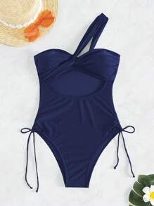 SHEIN Swim 1pc Summer Beach Outfit For Women - Navy Blue - View 5