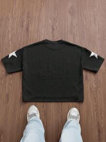 Manfinity VCAY Herren gestricktes lässiges weites Kurzarm T-Shirt, modische Alltagskleidung für Jüngere, Sommer - Schwarz und Weiss - Übersicht 2