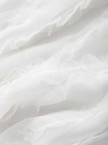 DAZY 女式纯色方领荷叶边下摆优雅纹理中长连衣裙夏季优雅太阳裙 - 白色 - 查看 9