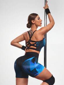 Menodora SHEIN Sport Seamless Women's Sports Vest & Shorts Set, Simple & Fashionable, Suitable For Summer - Blue - View 6