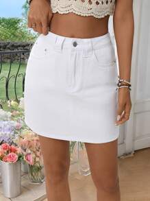 Breezaya Women's White Pocket Casual Short Denim Mini Skirt - White - View 5