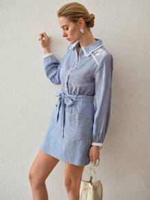 MOTF PREMIUM FLORAL EMBROIDERY DUAL POCKET DRESS - Blue - View 5