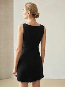 MOTF PREMIUM LINEN FLORAL EMBROIDERY DRESS - Black - View 3