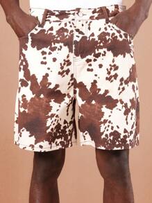 SUMWON Quần short vải chéo in hình bò ống rộng cao cấp cho lễ hội mùa hè, kỳ nghỉ, bãi biển, thời trang cao cấp, thiết kế, đường phố, quần short thường ngày - Rỉ Nâu - Xem 5