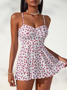 Swim Lushoire Women's Minimalist Fashion Tank Top & Bikini Set, Suitable For Summer - Red and White - View 6