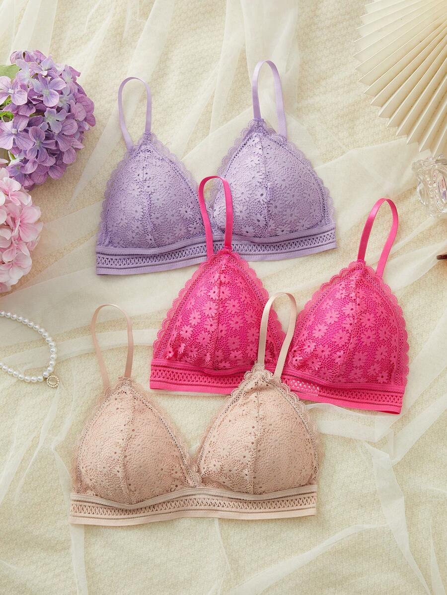 3件套女士无钢圈内衣文胸套装 - 彩色 - 查看 1
