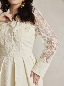 Anewsta Đầm dài tay cổ bẻ họa tiết hoa thanh lịch cỡ lớn cho kỳ nghỉ - Màu be - Xem 1