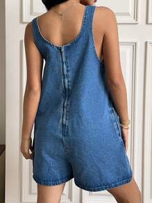 SHEIN ICON Women's Denim Jumpsuit, Loose Sleeveless Blue Overall, Summer Outfits /Summer/Summer Clothes/Cute Summer Tops, Dress, Festival/Festival Outfits, Rave Outfits/Concert Outfit Women/Country Concert Outfit/Rave/Rave Outfits Beach, Brunch Outfits, Spring Break / Spring Break Outfits, Concert Outfit Women / Rave Outfits Festival / Country Concert Outfit / Ibiza Outfits / Nashville Outfits, Summer/Summer Outfits, Suitable For Summer, Spring Summer Vacation Beach Outfits Fashion Outfits - Blue - View 2