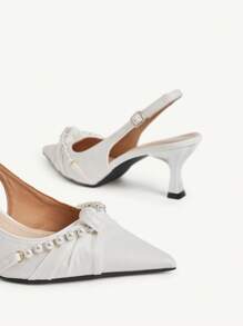 CUCCOO CHICEST Women's Simple Pointed Toe Faux Pearl Decor Casual Heels For Christmas Valentine's Day Elegant Shoes - White - View 9