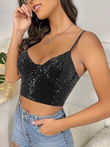 Women's Fashionable Sexy Sequin Sleeveless Cropped Camisole