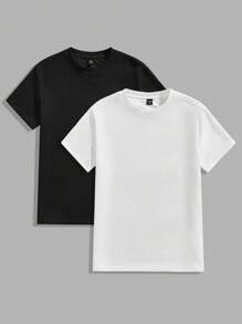 Manfinity VCAY 2 件装男士休闲提花罗纹纯色修身短袖 T 恤 - 彩色 - 查看 1